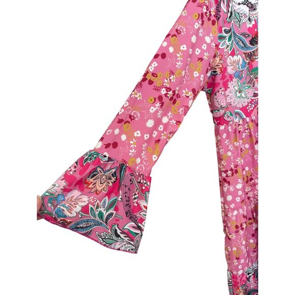 Pink Boho Floral Tiered Long Sleeve Dress – Size L - Picture 2 of 5